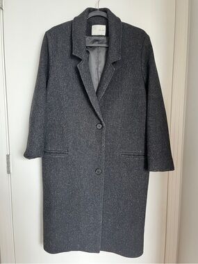 OAK + FORT Dark Charcoal Wool-Blend Pea Coat